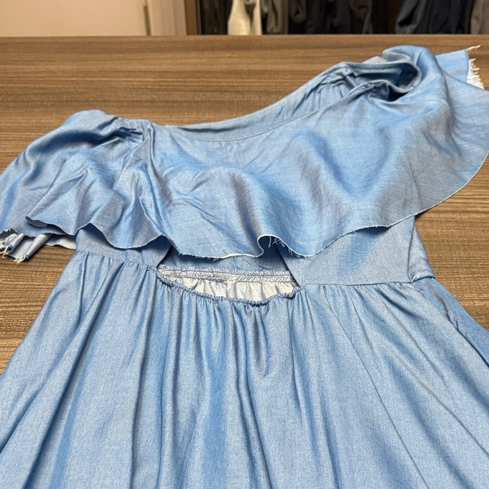 Zara Sky Blue Off-Shoulder Midi Dress - Picture 3 of 6